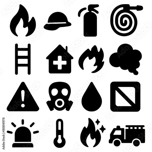 Fire Safety Icons: A comprehensive array of fire safety icons provides essential visual cues for hazard recognition and emergency preparedness.