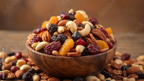 Healthy Snacking Fuel: Vibrant Trail Mix with Cashews, Pecans, and Dried Berries.
