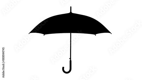 Vector illustration of black silhouette of an open umbrella, providing protection from rain, isolated on transparent background 