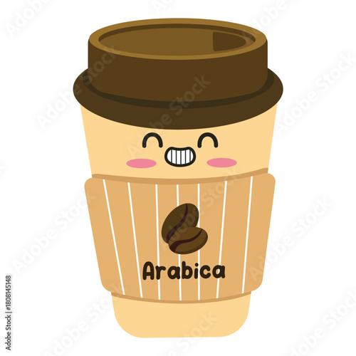 Cute Arabica with Paper Cup Sleeve. Suitable for flat design graphic illustration, clip art, with coffee theme