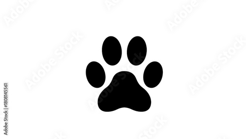 Vector illustration of simple black animal paw print or footprint icon for pet related designs isolated on transparent background 
