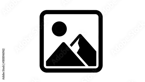 Vector illustration of picture icon with mountains and sun, image gallery symbol, photo placeholder isolated on transparent background 