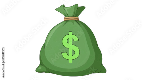 Vector illustration of green money bag with dollar sign, symbolizing wealth, finance, and success, isolated on transparent background 