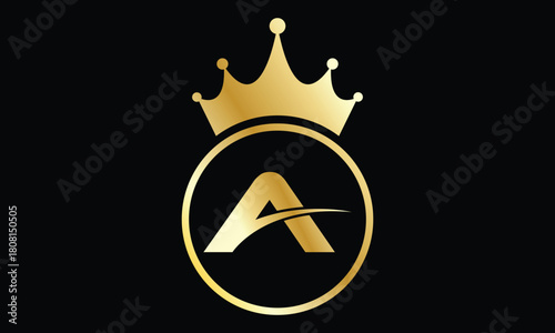 abstract creative golden a crown letter logo.