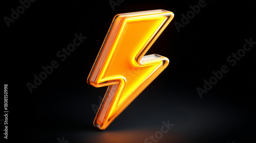 3D glowing neon lightning bolt icon isolated on black background cool fashion vibe