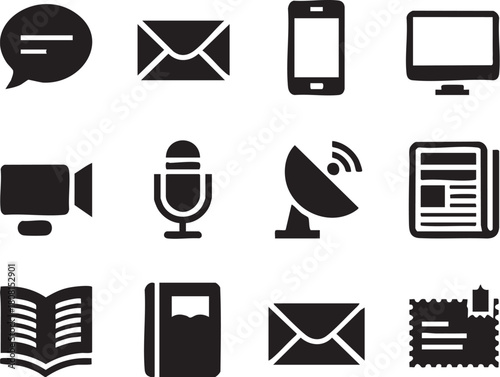 Collection of communication icons in black color