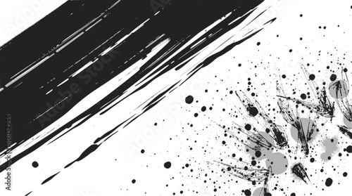 Black ink brush stroke and splatter isolated on