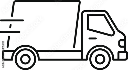 Vector line art icon of a fast delivery truck in motion, representing express shipping, commercial cargo transport, and logistics services