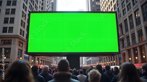 Commercial Display Mockup: Green Screen Billboard with Crowd in the City