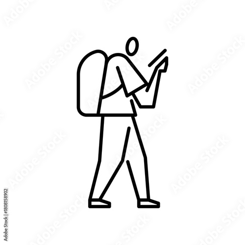 a man scrolling smartphone outline icon. addicted smartphone illustration.