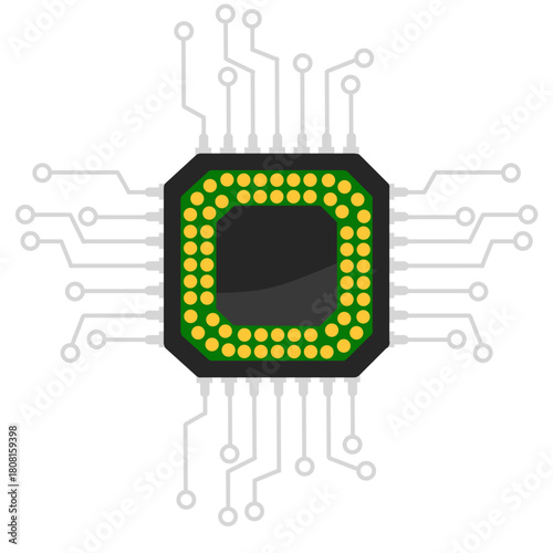 Microchip IC Processor Component Ball Grid Array Package Technology Illustration