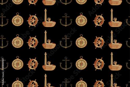 Nautical watercolor pattern. Suitable for baby clothing, bag, book cover.