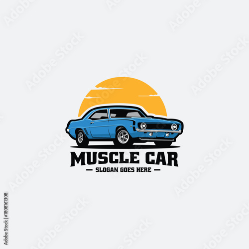 Classic muscle car logo vector design illustration. Best for classic automotive related design inspiration