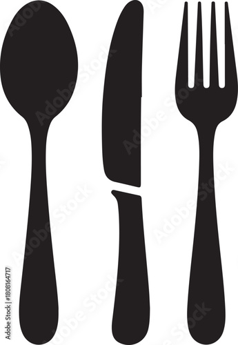 MobSpoon, knife, fork icon set, Dining silverware Silhouette