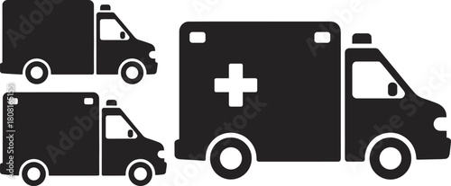 Ambulance truck silhouette vector illustration, emergency medical transport vehicle icon, healthcare rescue concept, hospital service design, first aid and emergency response graphic