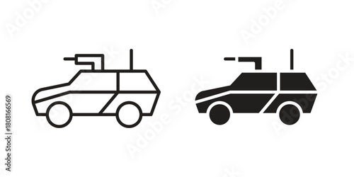 Armored vehicle icon symbols. app and web UI solid and line icon, EPS10