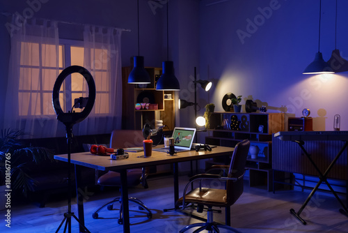 Interior of dark studio wit...
