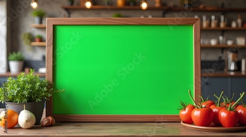 Commercial Display Mockup: Green Screen Board with Food Ornament