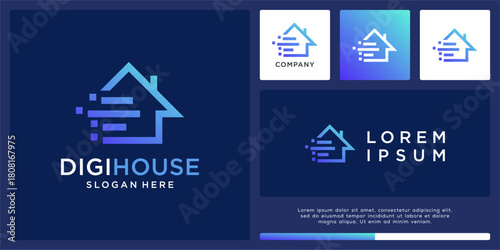 Abstract digital house logo design