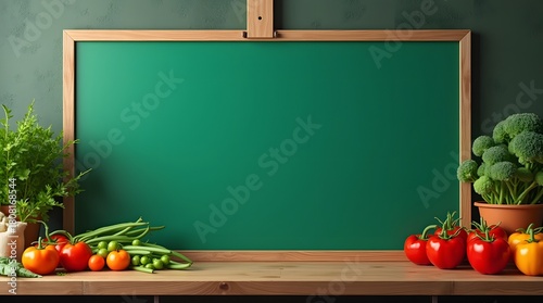 Commercial Display Mockup: Green Screen Board with Vegetables Ornament
