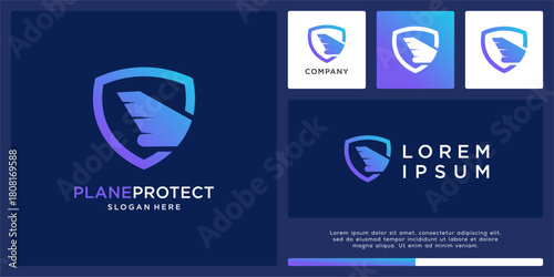 Plane protect logo design template