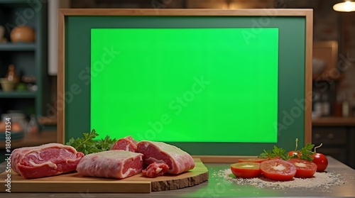 Commercial Display Mockup: Green Screen Board with Beef Ornament