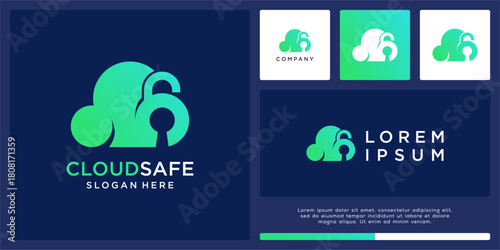 Cloud padlock safe logo design template