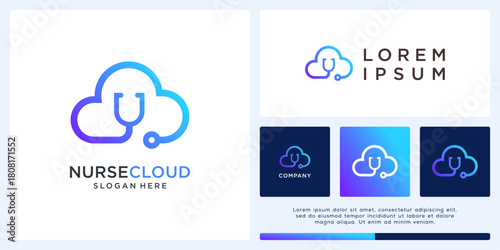 Digital nurse cloud logo design template