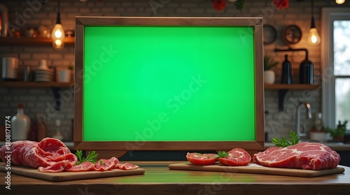 Commercial Display Mockup: Green Screen Board with Beef Ornament