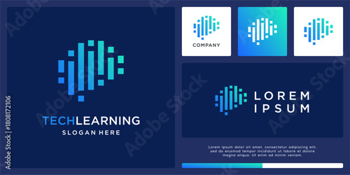 Tech learning logo design abstract brain