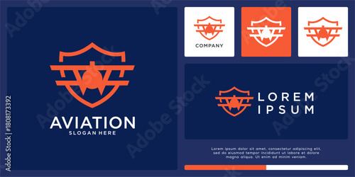 Aviation shield logo design template