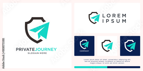 Private journey logo design wit shield and plane