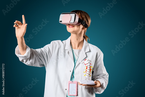 Female doctor in VR glasses...
