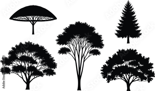 WebSilhouette collection of diverse tree shapes and 