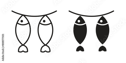 Dried fish icon symbols. app and web UI solid and line icon, EPS10