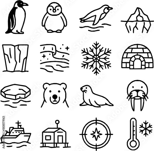 Polar Code — 16 Monoline Vector Icons 