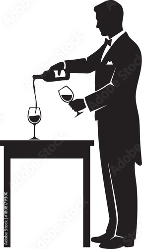 Silhouette of a waiter pouring wine