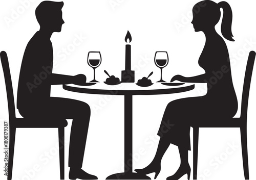 Silhouette of a couple enjoying a romantic dinner