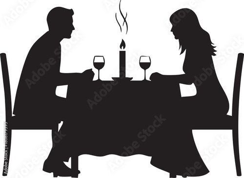 Silhouette of a couple enjoying a romantic dinner