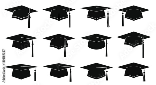 Collection of graduation caps for celebration