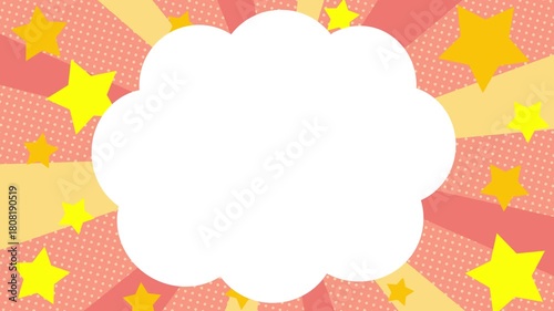 回転する星とほわほわふきだしのサンバースト背景動画/パステルオレンジ