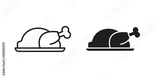 Roasted turkey icon symbols. app and web UI solid and line icon, EPS10