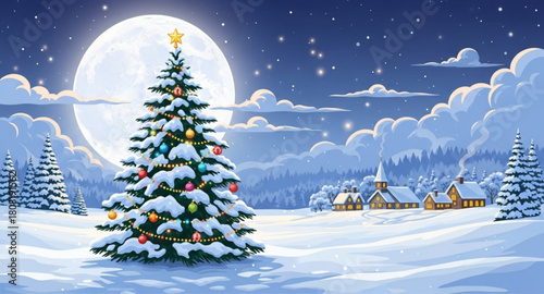 winter landscape with christmas tree