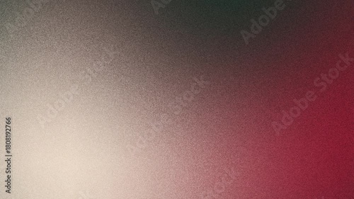 Seamless loop abstract backdrop with a soft gradient mix of dark green, beige, and red colors, enhanced by a fine grain noise texture. Suitable for digital art, presentations and christmas concept.