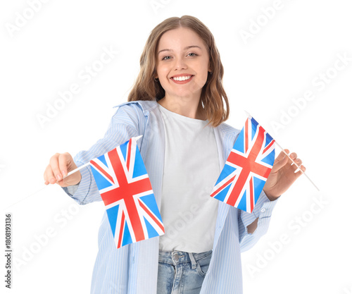 Young woman with UK flags o...