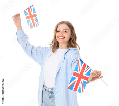 Young woman with UK flags o...
