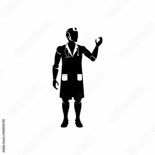 vector silhouette of Doctor Robot in Lab Coat - Healthcare Technology Icon