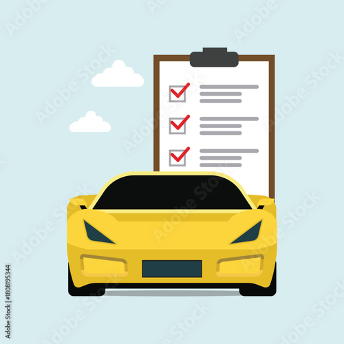 Check car for inspection, car that has been checked. Stock Illustration