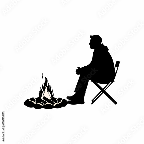 Man Sitting by Campfire Silhouette vector
