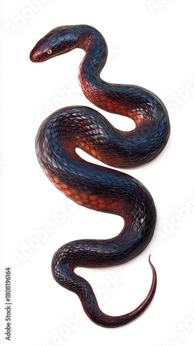 Wallpaper Mural Hyper realistic portrait of snake with iridescent scales on white background, showcasing its full body in coiled position. vibrant colors and intricate details create striking visual Torontodigital.ca